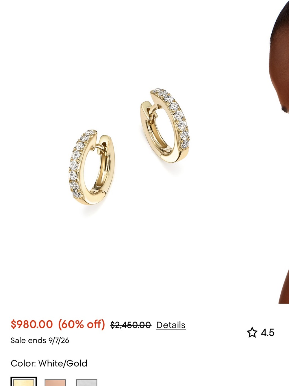 Gold Pavé Huggie Hoop Earrings - White/Gold